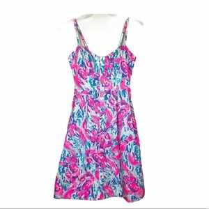 LILLY PULITZER Easton Dress, Cosmic Coral and Blue floral dress